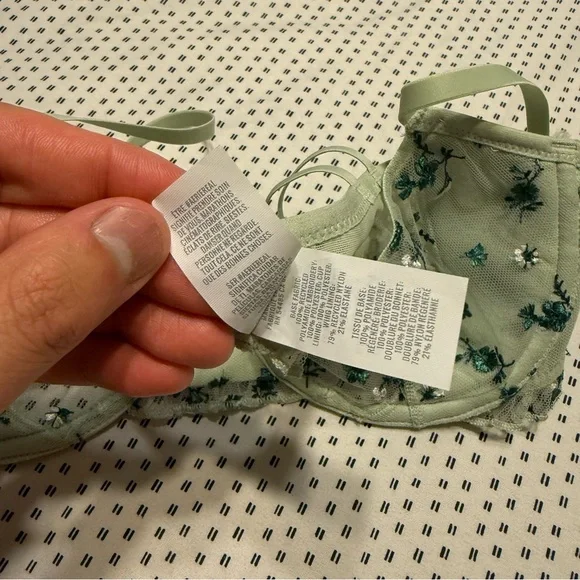 aerie Dusty Sage Show Off Embroidery Unlined Bra 34C NWOT Preppy Florals - Picture 7 of 10